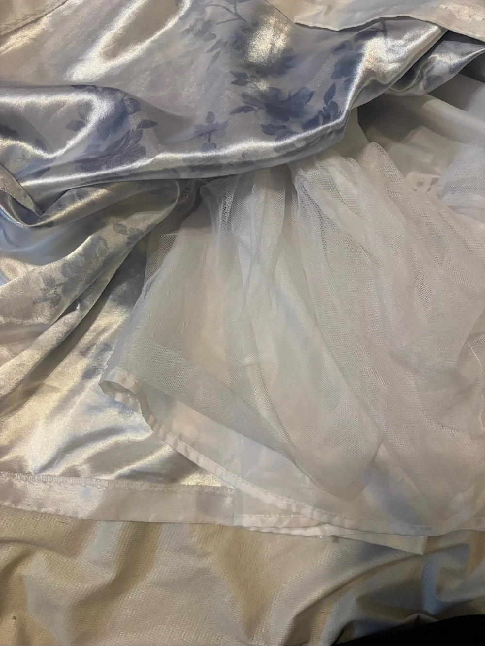 George Blue and White Floral Satin Bow Party Dress